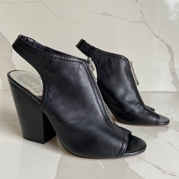 VINCE CAMUTO leather kitten open toe booties mob wife GRADUATION PARTY WEDDING - Picture 2 of 10